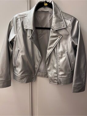 Epic Threads Silver Girls' Faux Leather Moto Jacket - Size M